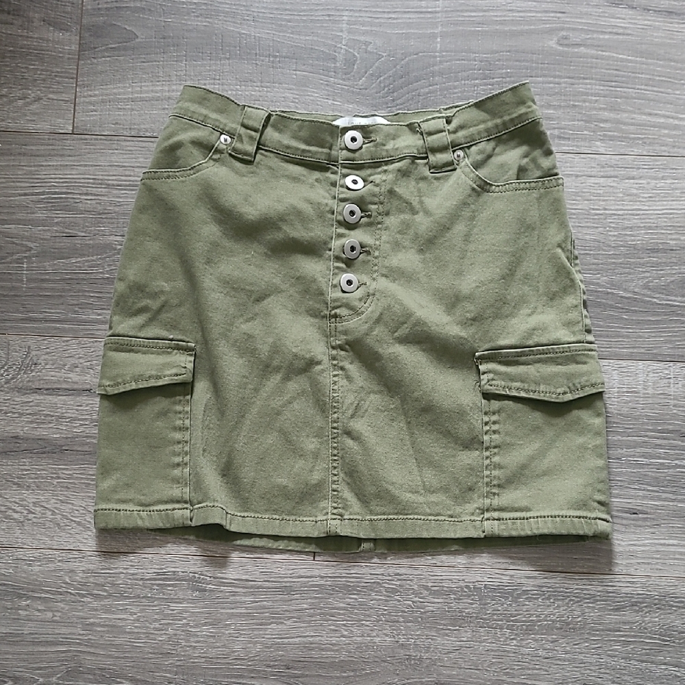 Olive Green Button-Up Cargo Skirt